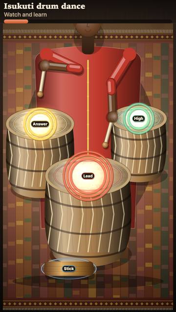 Isukuti drum dance: the game in attract mode