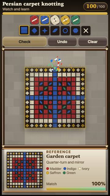Persian Carpet Knotting: the game in attract mode