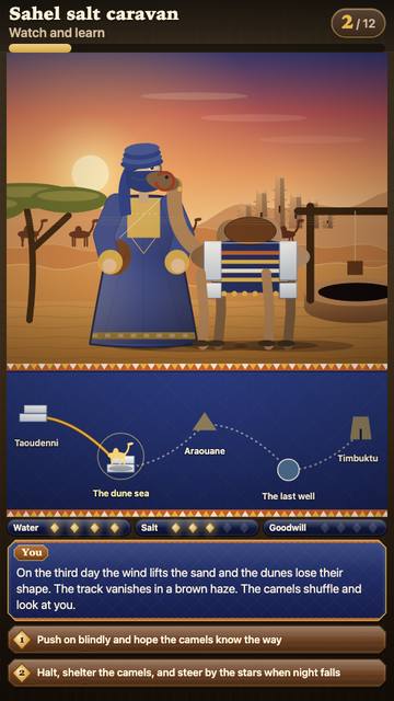 Sahel Salt Caravan: the game in attract mode