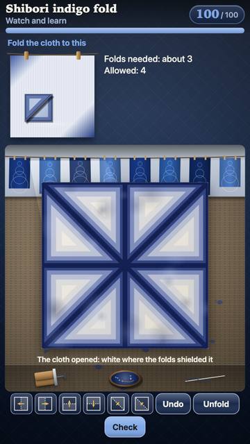 Shibori Indigo Fold: the game in attract mode
