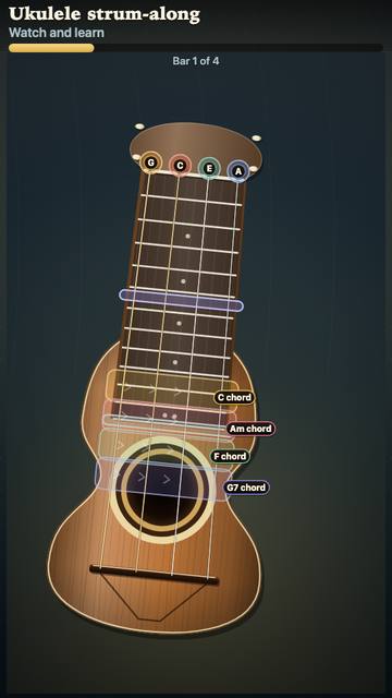 Ukulele strum-along: the game in attract mode