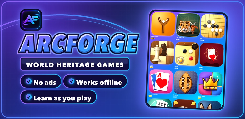 Arcforge: World Heritage Games — shelf of game icons