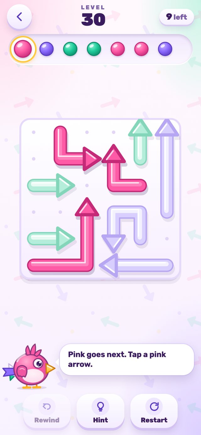 A larger tangle of pink, lilac and mint arrows