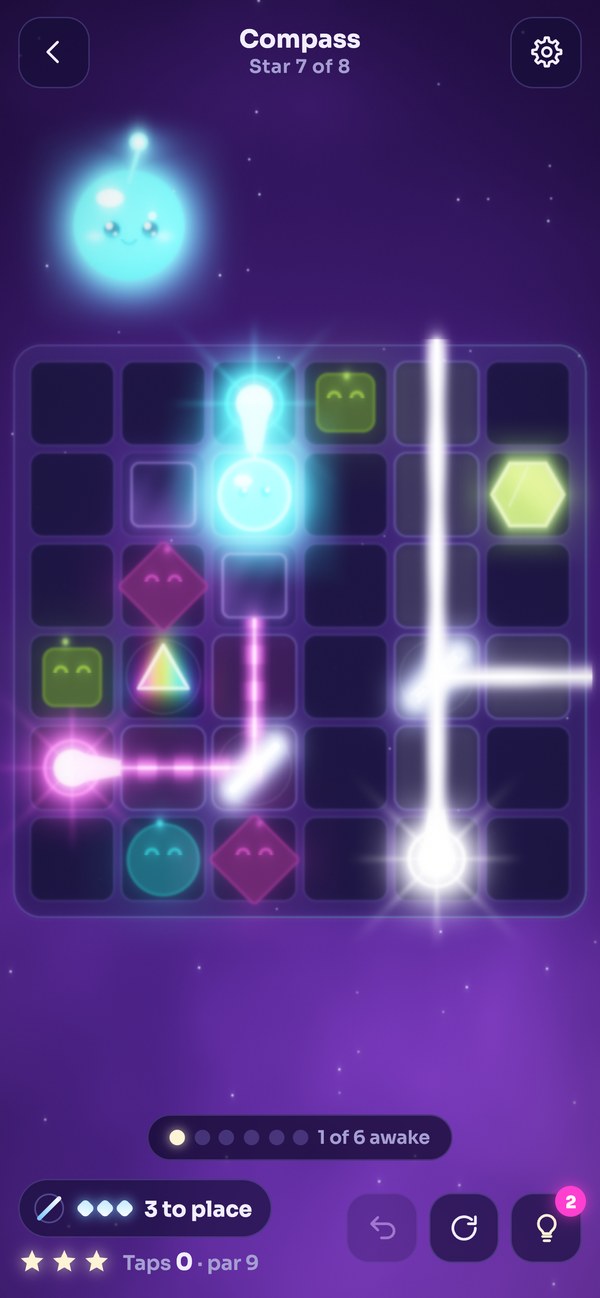 A board with magenta, lime and white beams