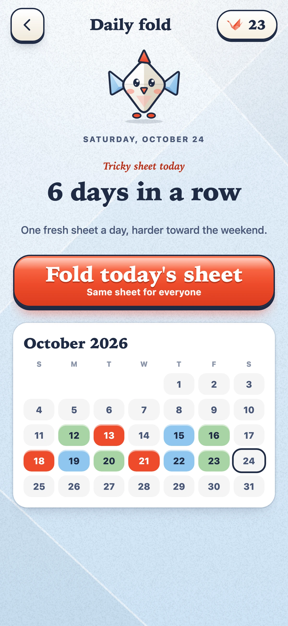 The daily fold screen with a month calendar