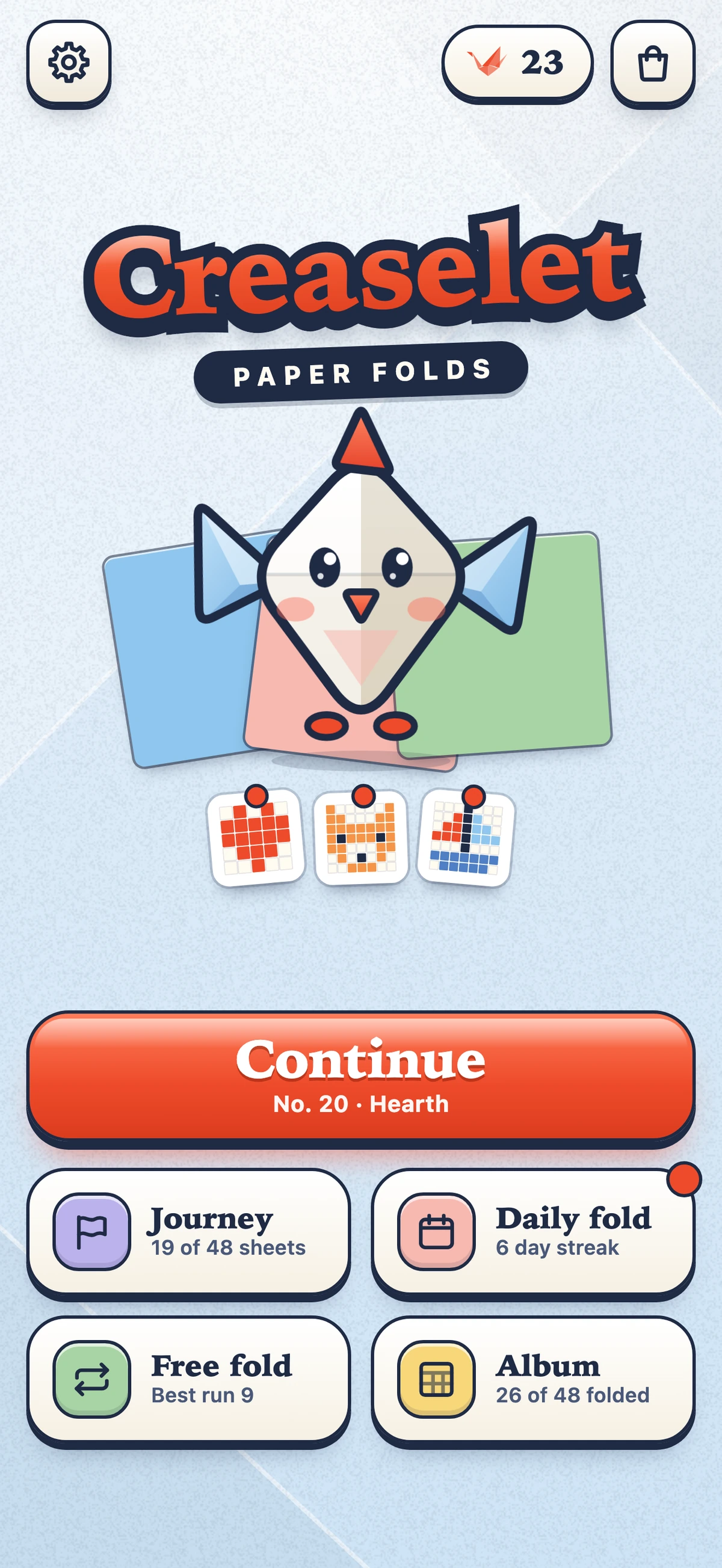 Creaselet home screen