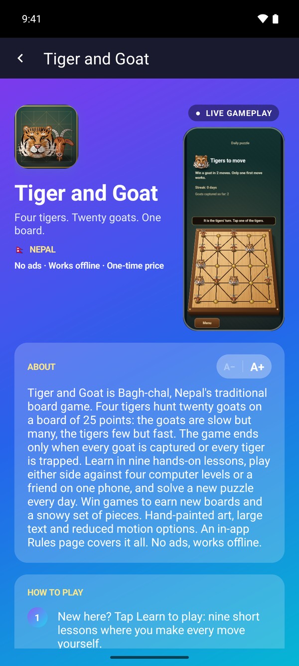 A game's page with live gameplay