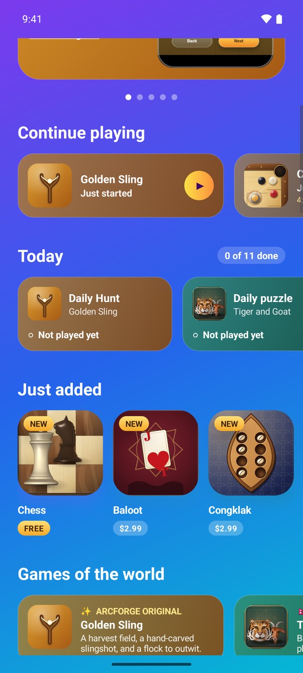 Continue playing and today's dailies