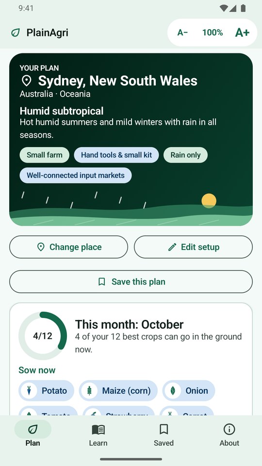 PlainAgri This month card on Android