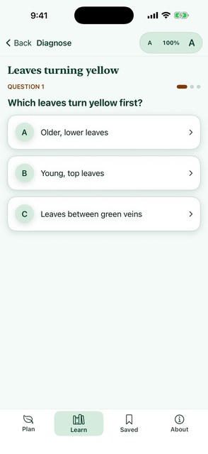 PlainAgri diagnosis question card