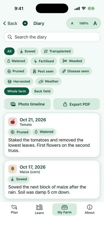 PlainAgri farm diary