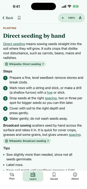 PlainAgri guide with underlined glossary terms