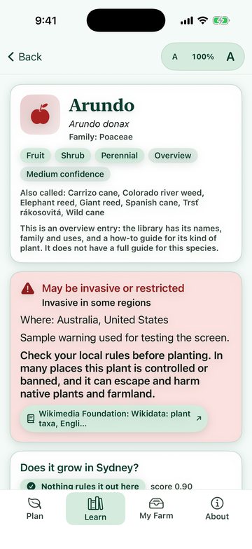 PlainAgri invasive plant warning card
