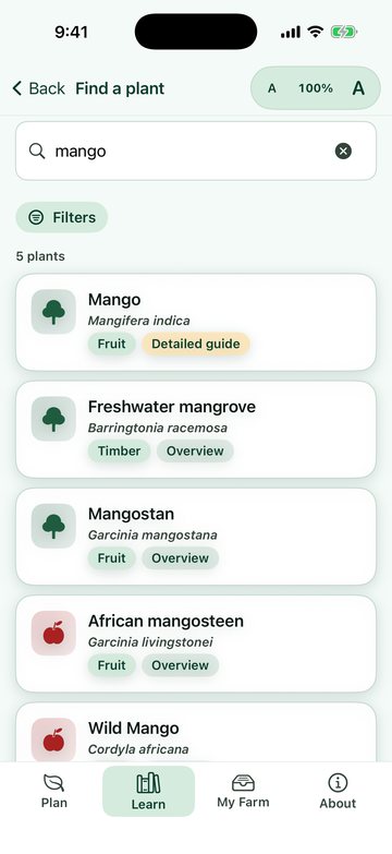 PlainAgri Plant Finder search results