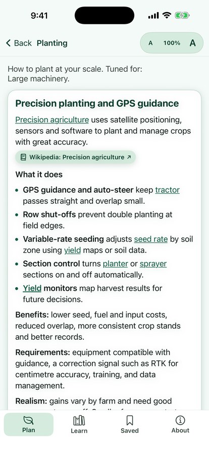 PlainAgri guidance for machinery scale
