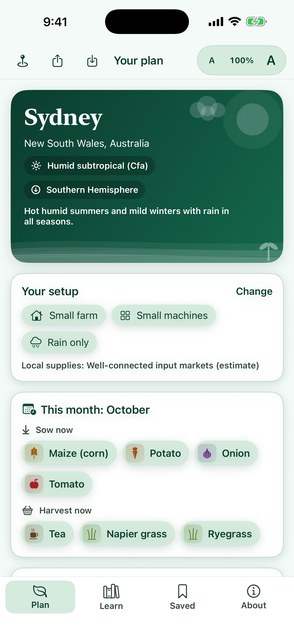 PlainAgri plan at 100 percent text size
