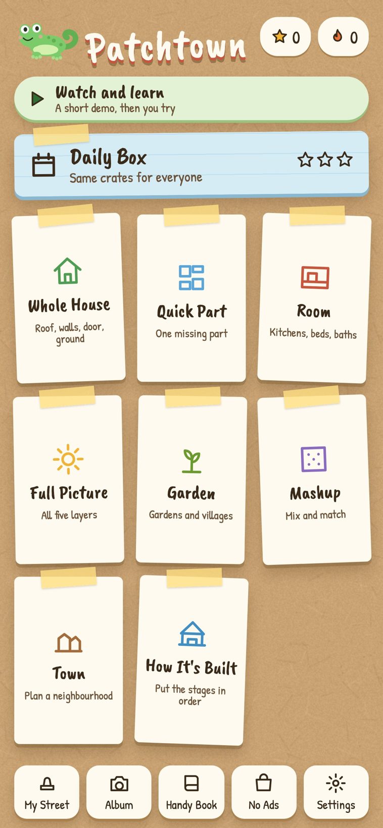 Patchtown home screen