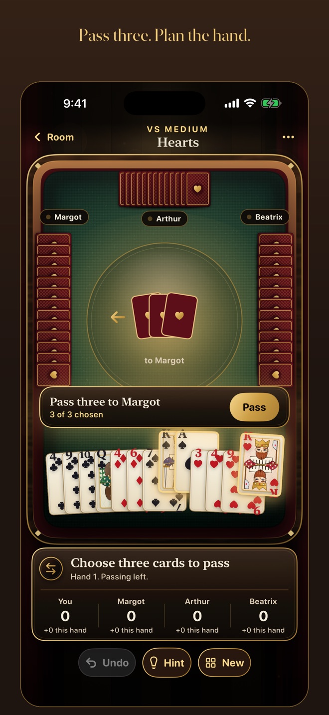 Passing three cards before the hand