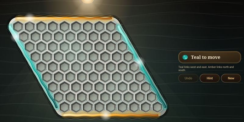The Hex board: a limestone slab with teal and amber stones