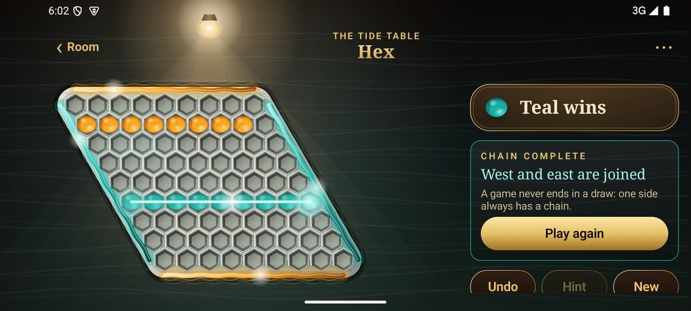 Hex in landscape: a glowing teal chain joins west and east