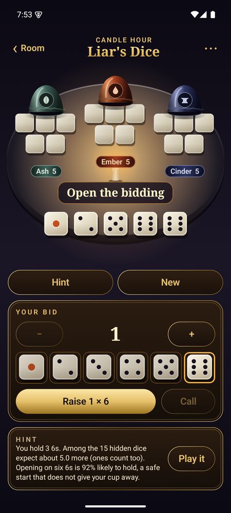 A Liar's Dice hint with the odds explained